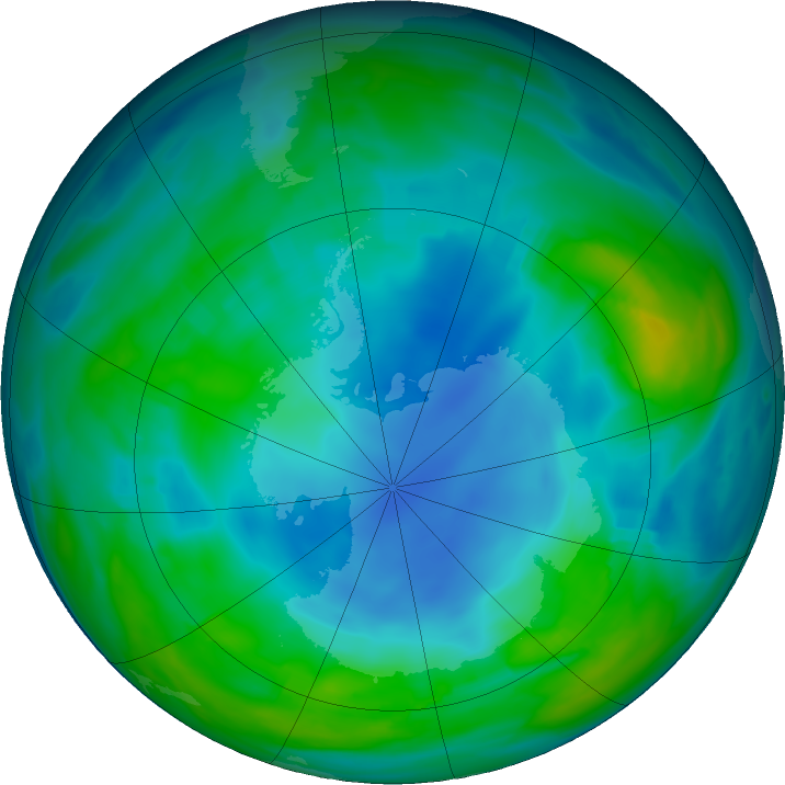 Antarctic ozone map for 21 May 2018